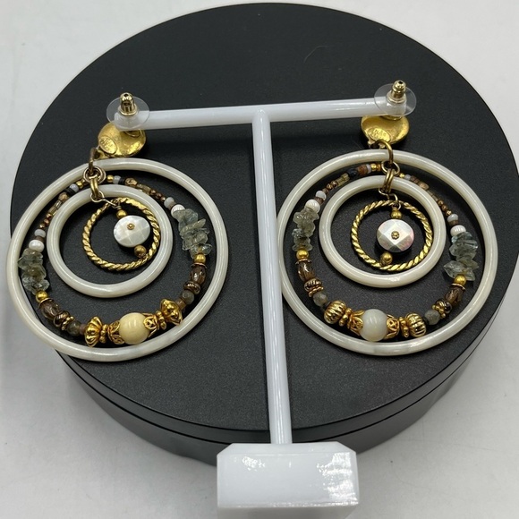 Gas Bijoux Alexia Drop Hoop Beaded Boho Gold Plated Earrings Earrings - Picture 7 of 16